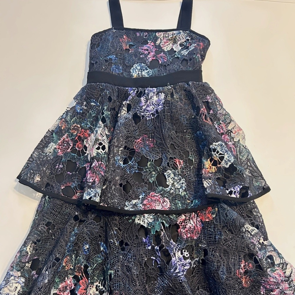 Marchesa‎ Notte Mini Girls Dress Floral Lace Tiered Black 6 Wedding Garden Party - Picture 3 of 9